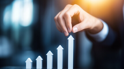 Cost and quality control, business strategy and risk management concept. Businessman touching on virtual interface with quality control growth graph and cost reduction, effective b