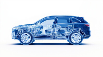 Fototapeta premium realistic of a modern diesel car with semi transparent features, allowing a clear view of the engine