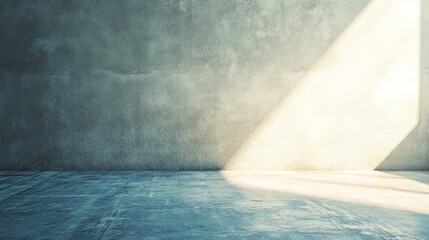 A minimalist interior with a concrete wall, background, mockup and sunlight, background, elegant streaming through a corner.