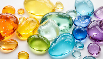 Colorful glass stones with bubbles on white background

