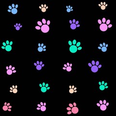 Colored paws seamless pattern, paws background