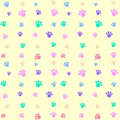Colored paws seamless pattern, paws background