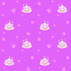 Soft cats seamless pattern, fantasy winged cats