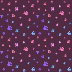 Colored paws seamless pattern, paws background