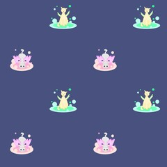 Soft cats seamless pattern, fantasy winged cats