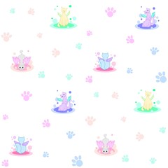 Soft cats seamless pattern, fantasy winged cats