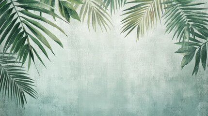 Obraz premium Green Palm Fronds Frame A Textured Background