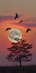 Moon back silhouette branch dry tree night sky