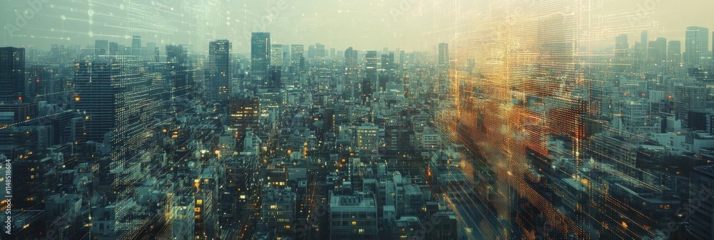 Poster cityscape illuminated by neural network patterns showcasing ai integration in a modern urban environ