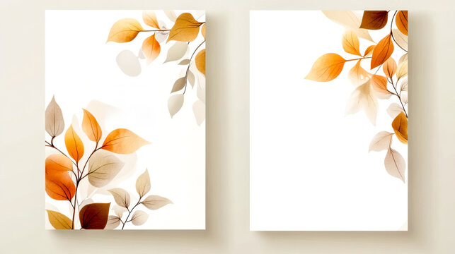 Minimalist autumn leaves gathering invitation template with white background