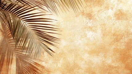 Obraz premium Dried Palm Leaf Shadow on Tan Textured Wall
