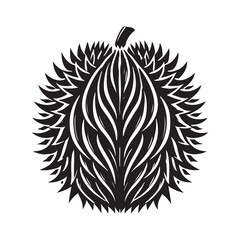 Durian Silhouette Vector Illustration, Solid White Background.