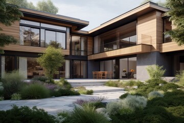 Modern Wooden House with Landscaped Garden