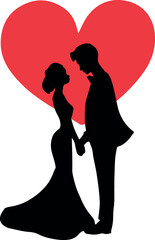 vector silhouettes of bride and groom. propose to a woman lovely couple.eps