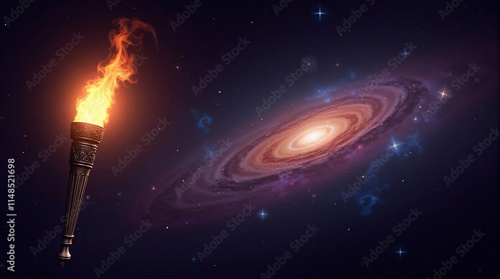 Wall mural burning torch against colorful night sky - generative ai
