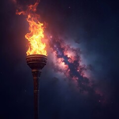 Obraz premium Burning torch against colorful night sky - Generative AI