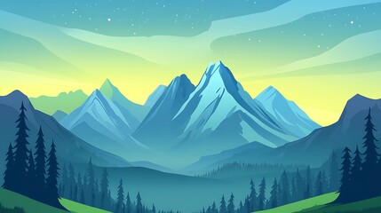 Naklejka premium Serene Mountain Range at Dawn with Lush Forest