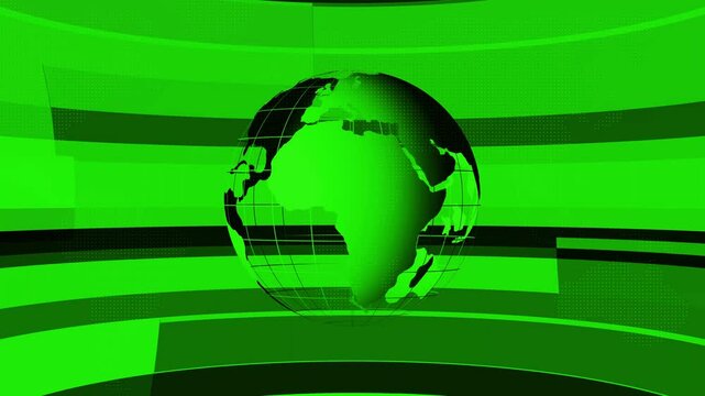Animation of processing circle over rotating globe and data on green background