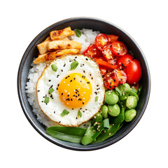 Inviting Breakfast rice bowl with egg and  veggies Isolated On Transparent Background