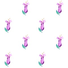 Purple flowers seamless pattern, plant