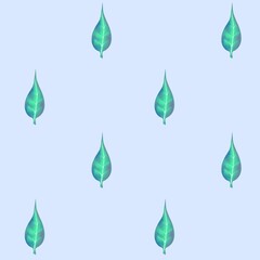 Turquoise leaves seamless pattern, garden elements
