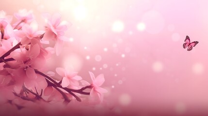 Fototapeta premium Delicate Pink Blossoms and Butterfly in Soft Light