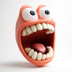 Grimace with Sour Taste, Big Open Mouth and Teeth, Open Eyes – Side View Profile on White Background