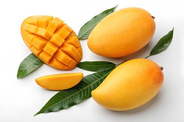 Fototapeta premium flat style illustration of juicy mangoes on a bright white background
