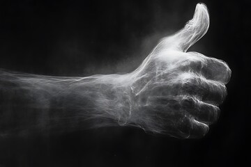 Obraz premium Close up of a human hand showing thumbs up sign on black background