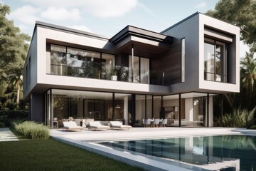 Modern Luxury Home with Pool and Lush Landscaping