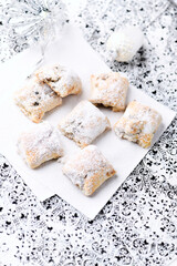 Stollen Bites on bright background. Soft focus. Close up.
