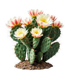 Flowerblooming cacti or Pink and white flowers on a cactus