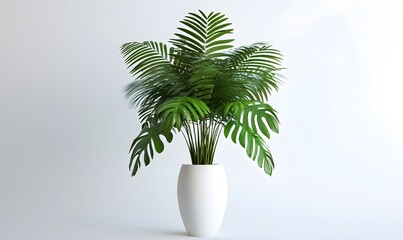 Obraz premium Lush indoor plant in a white pot, against a white background.