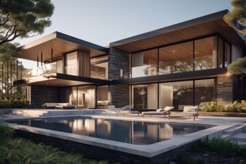 Obraz premium Modern Luxury Home With Infinity Pool And Landscaping