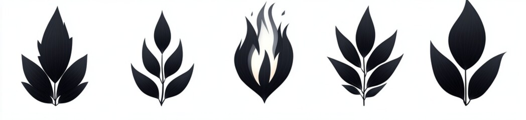 Obraz premium This image showcases four stylized fire icons, progressing from a vibrant orange/red flame to a black silhouette with a glowing orange center.