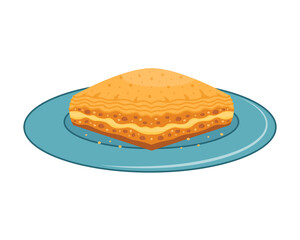 Nut and honey baklava on a blue plate. Traditional eastern sweets dessert. Vector illustration