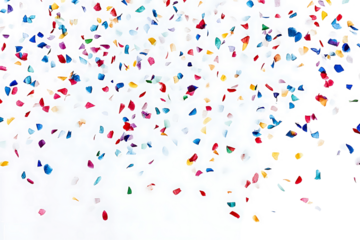 Falling multicolored confetti isolated on transparent background. 3D rendering