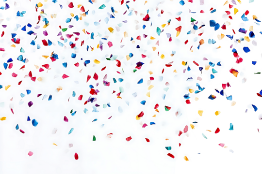 Falling multicolored confetti isolated on transparent background. 3D rendering
