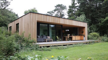 Modern Wooden House in Lush Green Environment