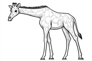 Fototapeta premium A line-art drawing of a giraffe walking, outlined in black with soft shading to add depth, against a white background