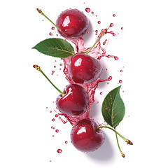 Fresh cherries splashing in water garden setting food photography vibrant colors close-up view culinary delight