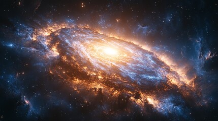 Fototapeta premium Spiral Galaxy with Bright Core and Fiery Nebulae in Deep Space