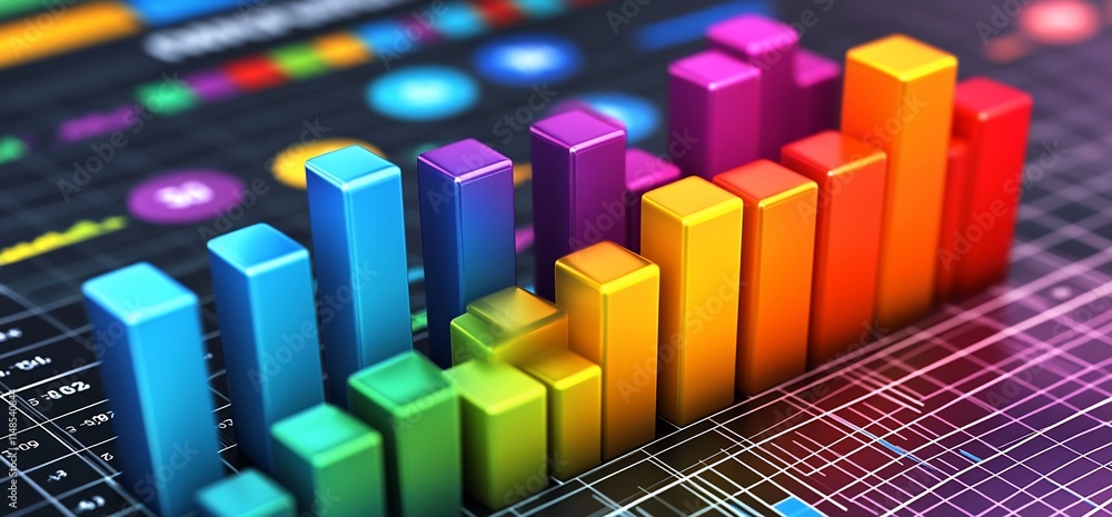 Poster colorful bar graph representing data analysis and visualization.