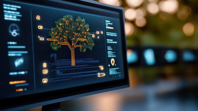 Visualizing hierarchical data, exploring tree structures with icons on a computer screen