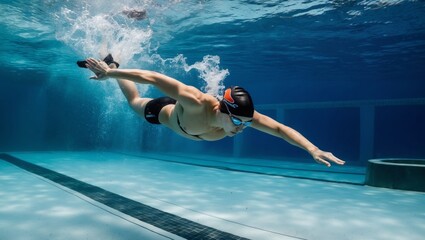 Athlete swimming underwater in dynamic motion capture
