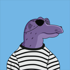 Komodo Eyepatch and black and white striped t-shirt Cartoon Background blue