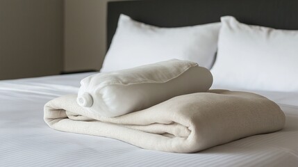 Hot water bottle resting on a cozy bed, providing warmth and comfort during cold nights. Embracing the simple pleasures of home and relaxation.