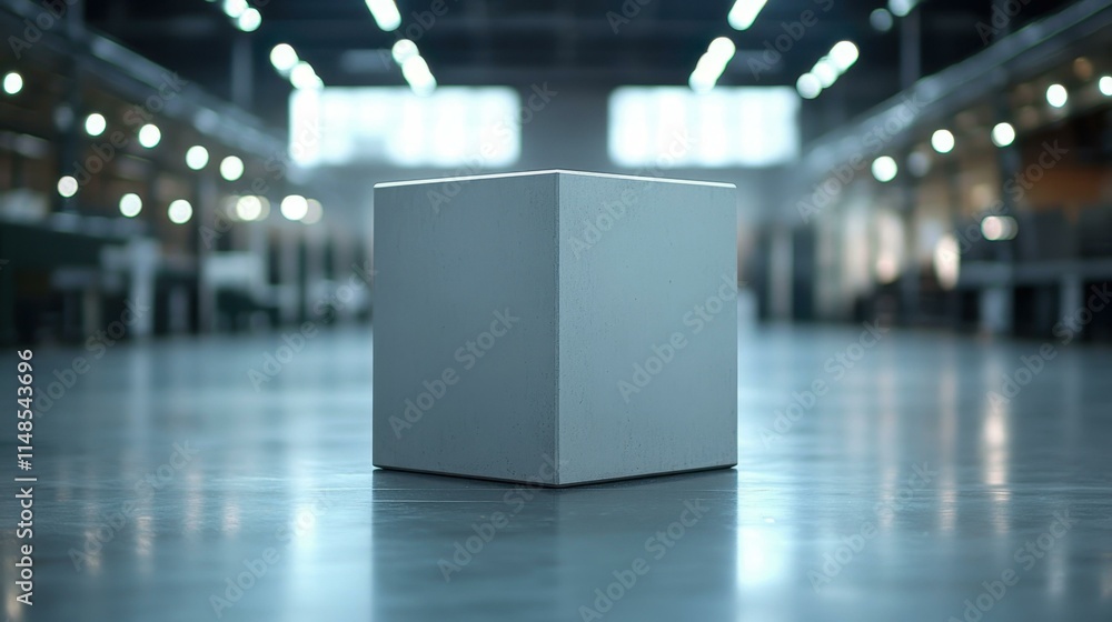 Poster minimalist geometric shapes a sharp cube in greenhouse