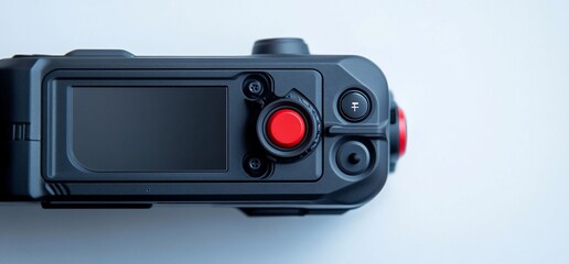 Fototapeta premium A close-up of a modern camera's top view, showcasing buttons and display.