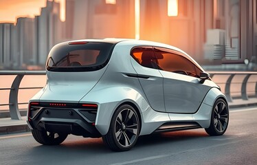 Fototapeta premium Sports car with open doors standing confidently against urban skyline 